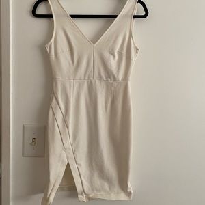 Solemio White mini dress with slit